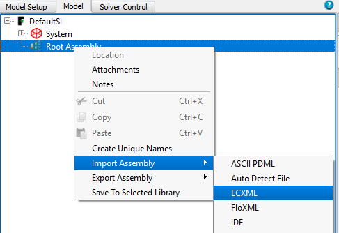 Simcenter Flotherm ECXML Import Dialog box (JEDEC JEP181 support)