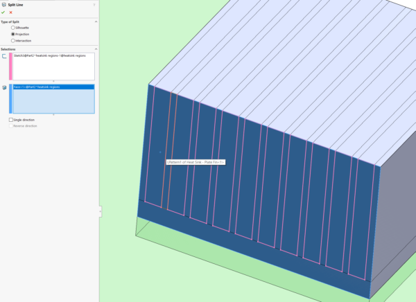 Use a sketch and split line tool to create multiple faces on the surface of an object in Simcenter Flotherm XT