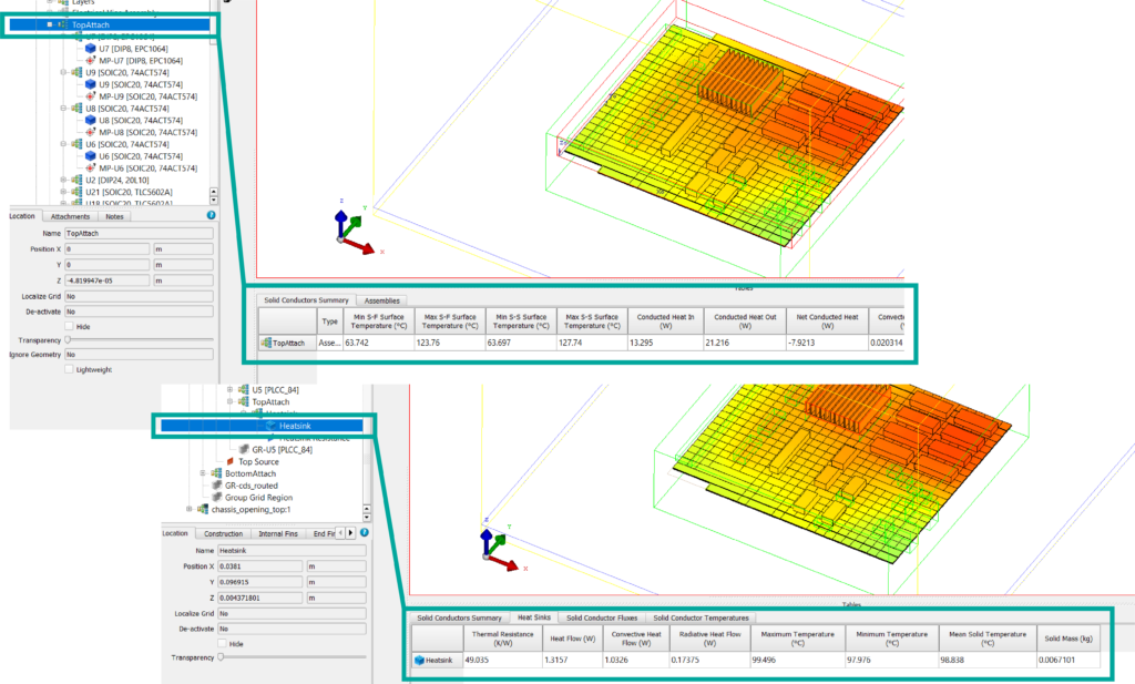 New table summary data is available for heatsinks and assemblies in Simcenter Flotherm