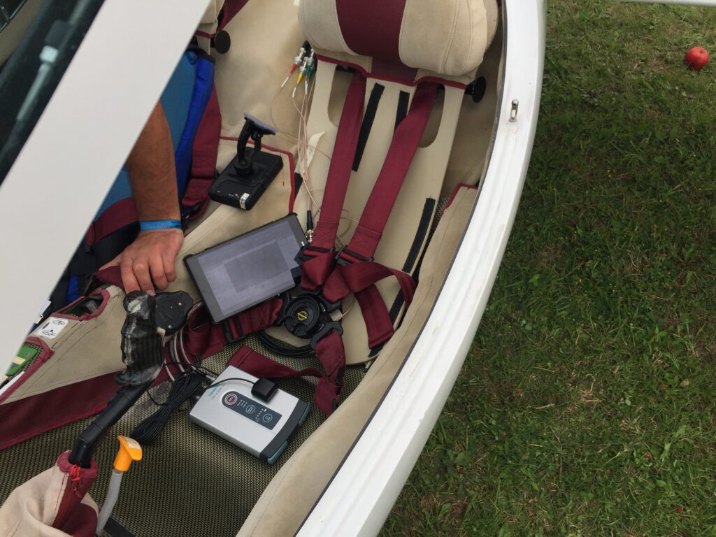 Close view of the flutter testing instrumentation with the Simcenter SCADAS XS inside the glider