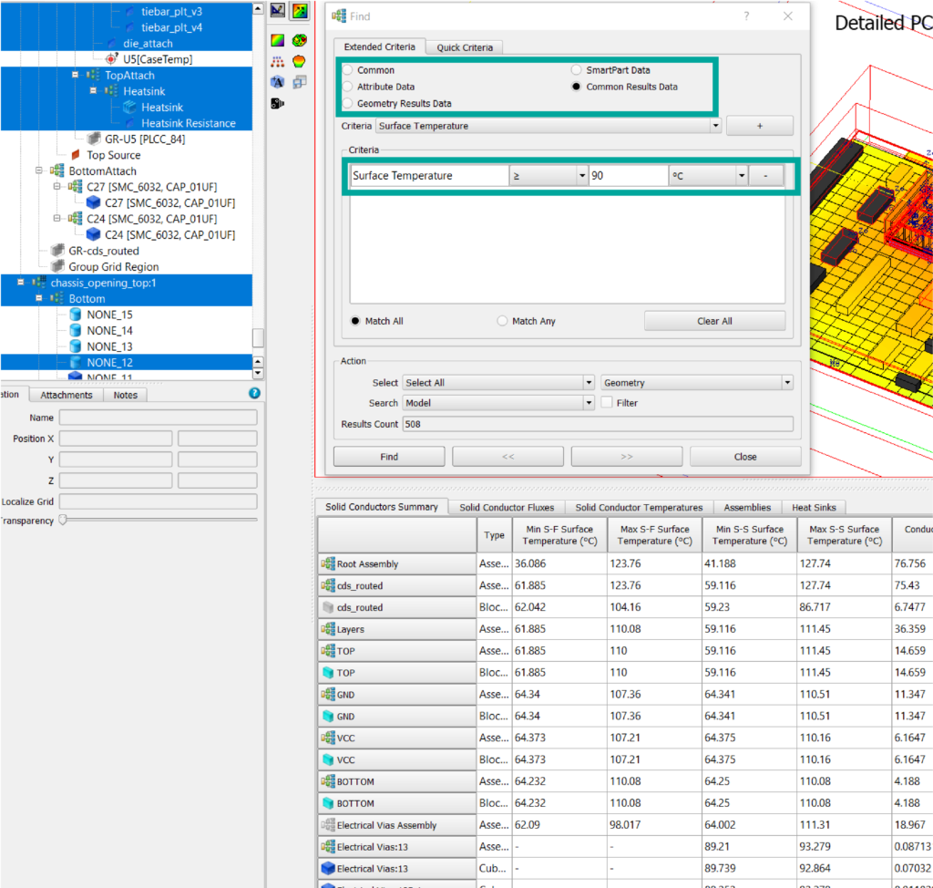 Finding common results within all types of geometry in Simcenter Flotherm