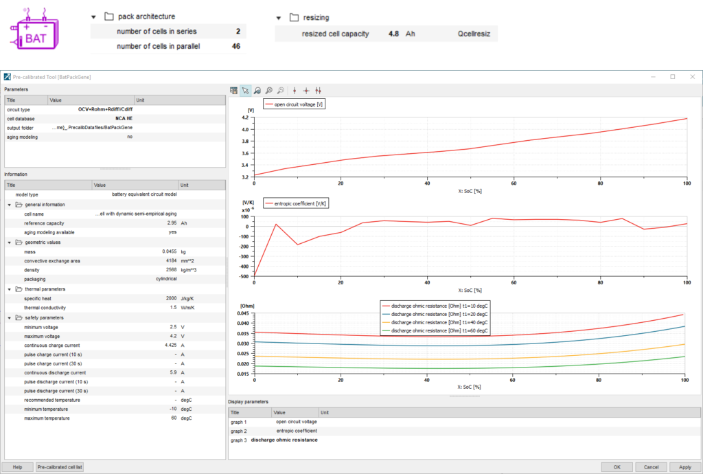 Battery Equivalent Circuit Model from the Pre-calibrated Tool