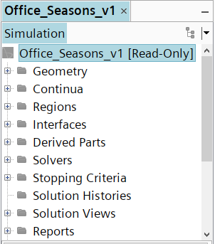 Simulation tree of Simcenter STAR-CCM+ in Read-Only mode