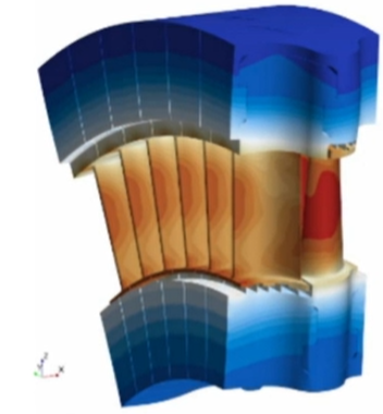 snapshot of temperature distribution from the Simcenter STAR-CCM+ turbine startup simulation