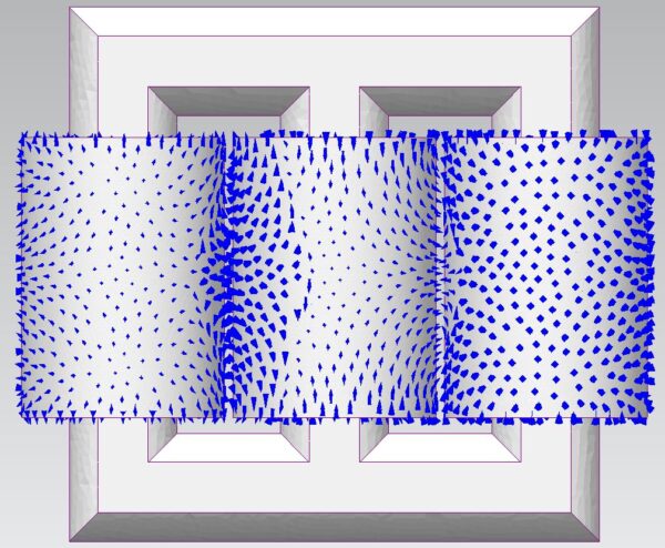 Simcenter MAGNET can help predict coil whine. The windings in a 3-phase transformer vibrate and cause an audible whine due to the Lorentz forces act