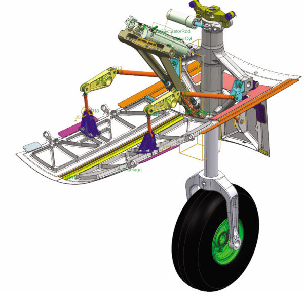 Multibody model of a landing gear in Simcenter 3D Motion