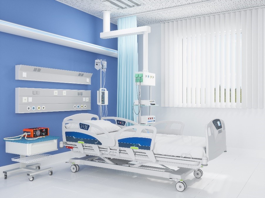 An ICU hospital bed