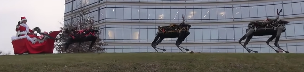 Boston Dynamics Robots pulling sleigh