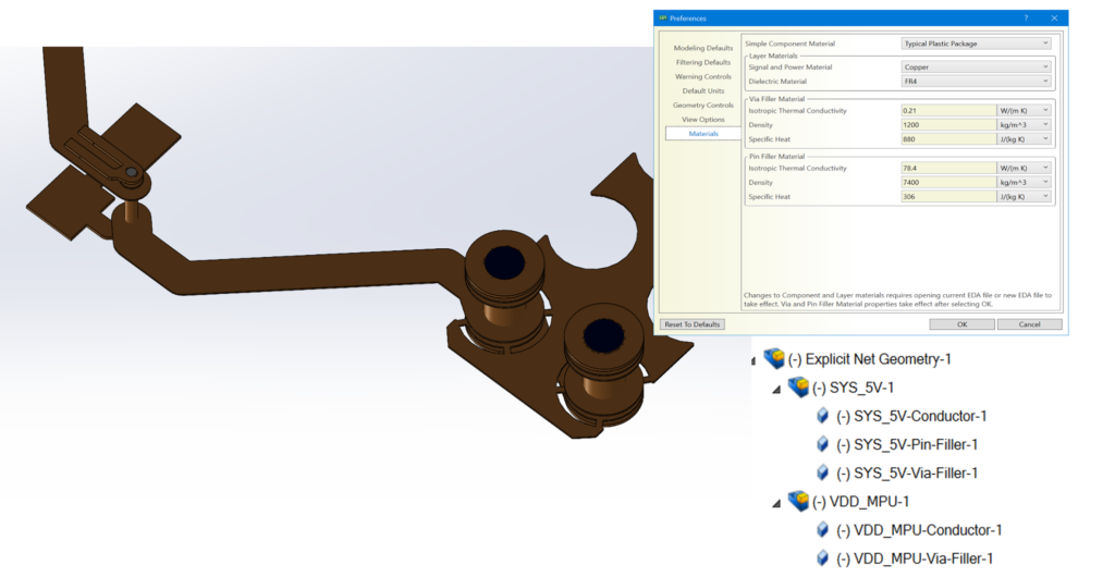 PCB Via and Pin enhanced filler material properties for thermal analysis - Simcenter Flotherm XT