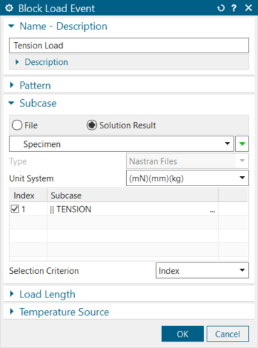 Select results as input for strength analysis