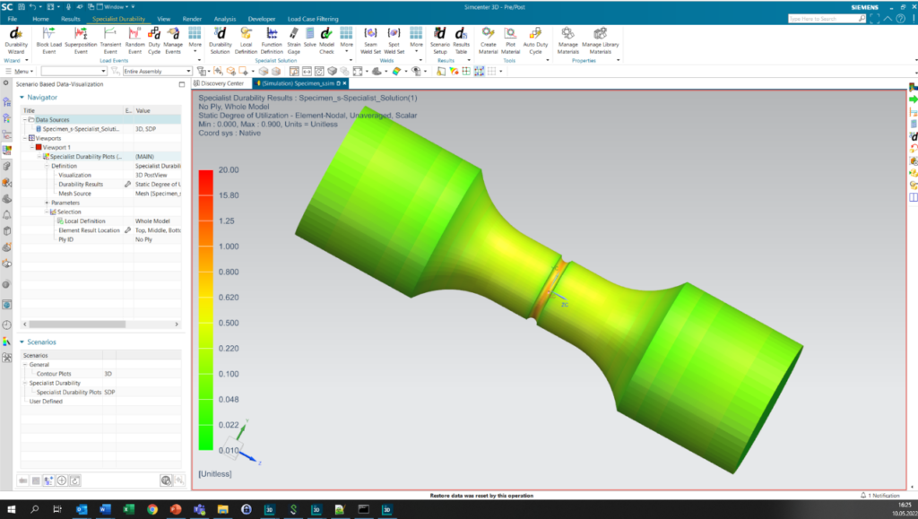 Degree of Utilization plot for tensile load