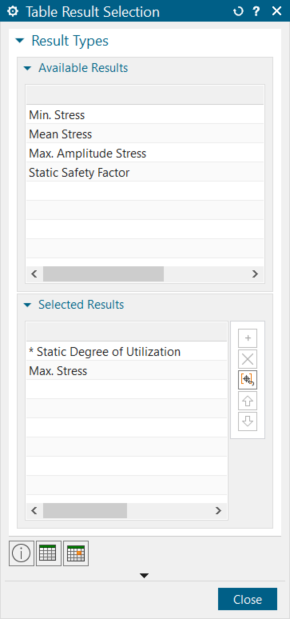 Fast result overview by the result table