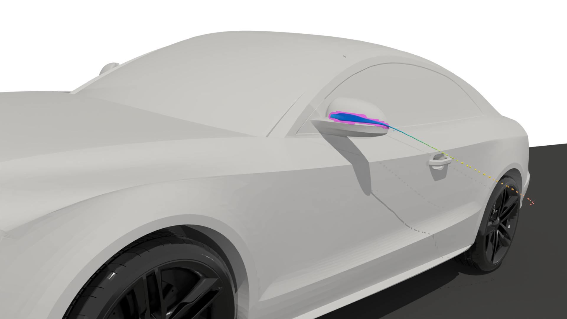 Dynamic ghost generation (in pink) for a side-mirror analysis