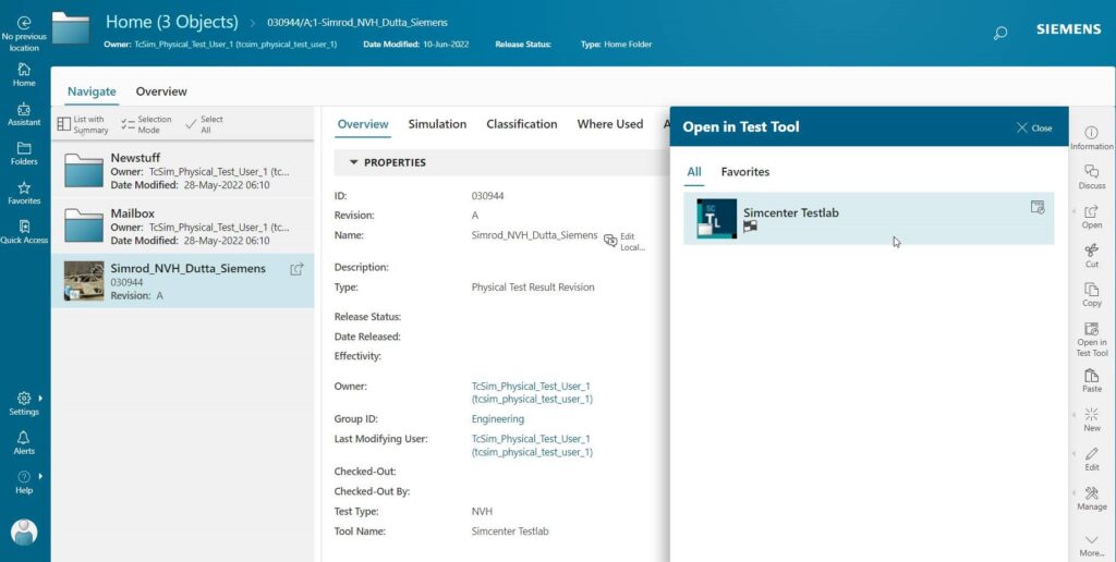 Launching Simcenter Testlab from Teamcenter Simulation