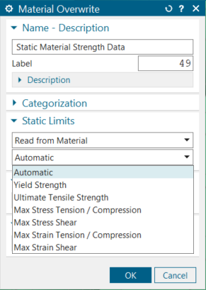 Select the strength parameters from the material database