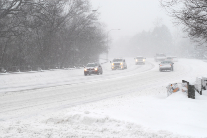 Cars driving in heavy snow