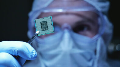 Scientist studying chip