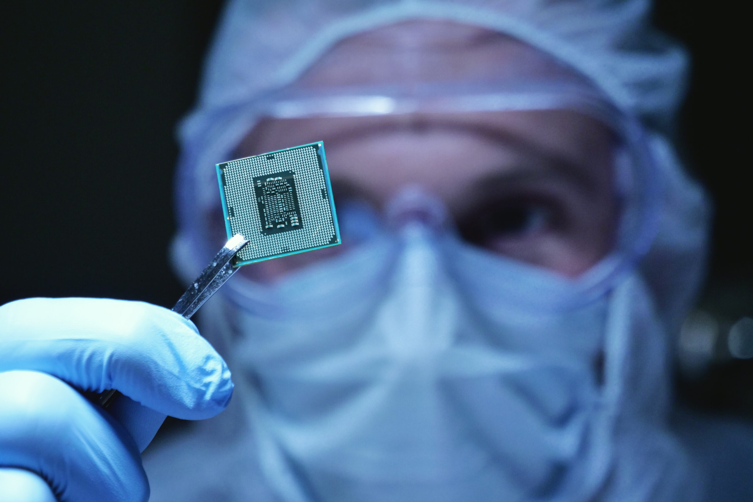 Scientist studying chip