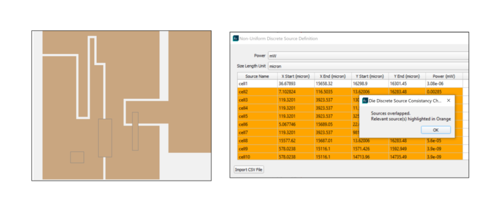 Overlapping Powered Areas modeled using the Die SmartPart in Simcenter Flotherm - IC thermal simulation