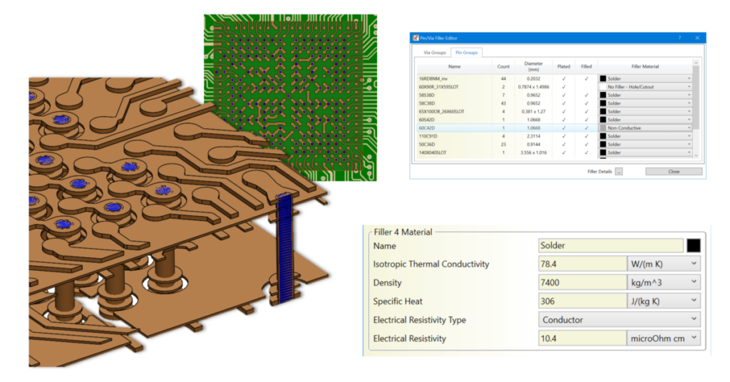 PCB Via/Pin Editor in Simcenter Flotherm XT 2210 release for PCB Thermal Analysis