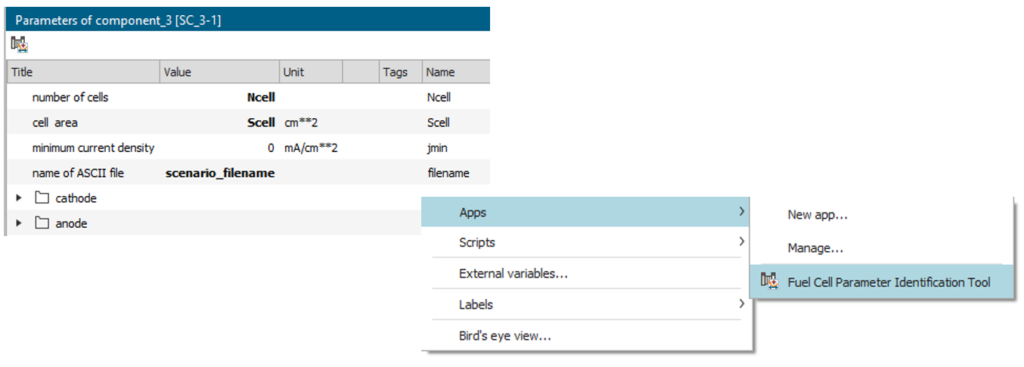 Access to Simcenter Amesim fuel cell identification tool