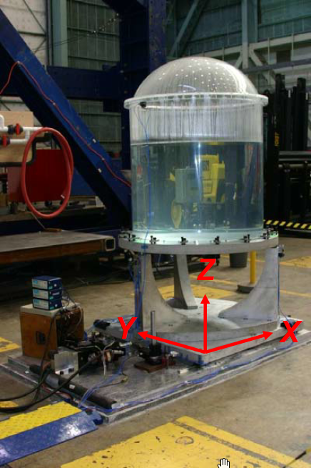 Figure 3: Ares I US LH2 tank model setup (courtesy: "Validation of slosh model parameters and anti-slosh baffle designs of propellant tanks by using lateral slosh testing by Jose G. Perez,  Russel A. Parks and Daniel R. Lazor