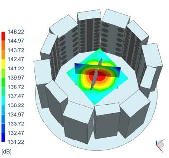 Digital twin of a DFAN test designed in Simcenter 3D to de-risk the test and predict the performance including uniformity check and structural response of the test item.