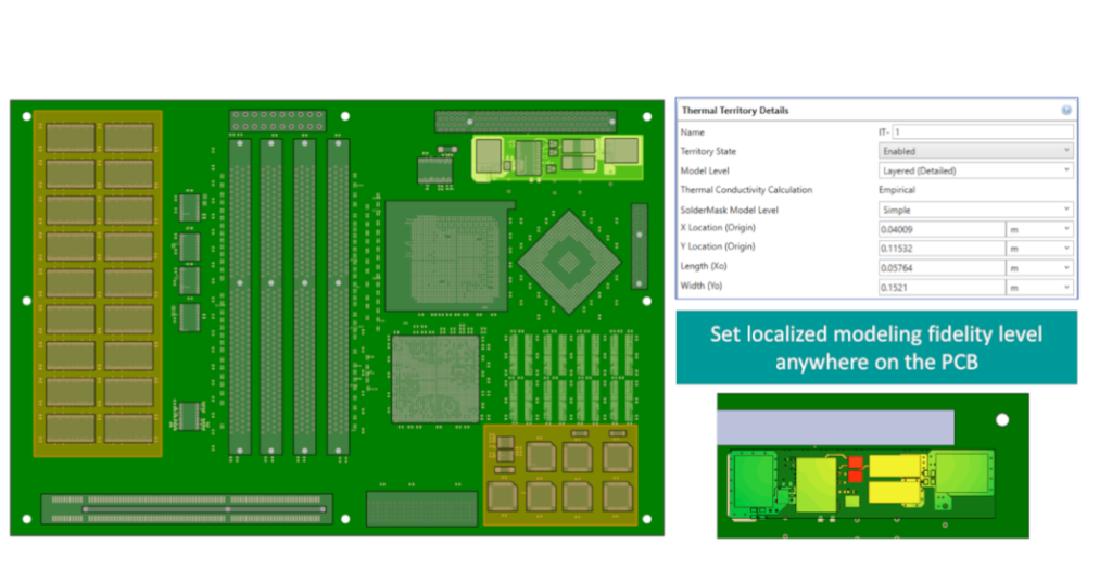 Simcenter Flotherm XT 2304 Standalone Thermal Territory for localized PCB thermal modeling fidelity options. 