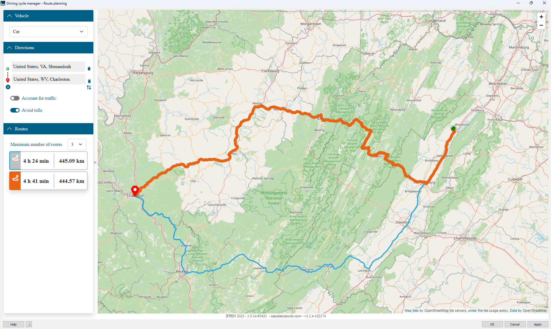 Country roads through West Virginia with the Simcenter Amesim Route planning tool