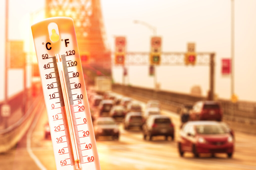 Cars crossing a bridge in high temperatures