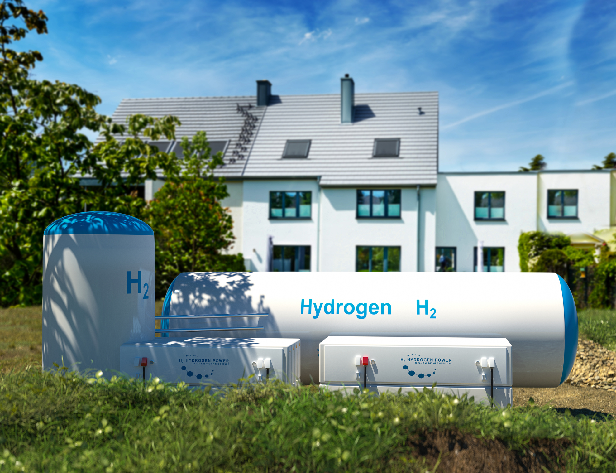 Hydrogen renewable energy production - hydrogen gas for clean electricity at private real estate home