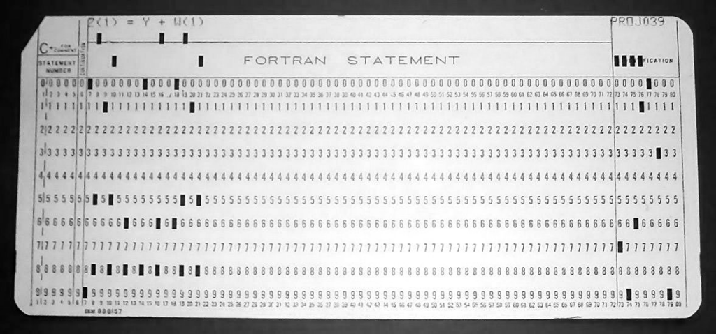 A punched card with the FORTRAN command "Z(1) = Y + W(1)"