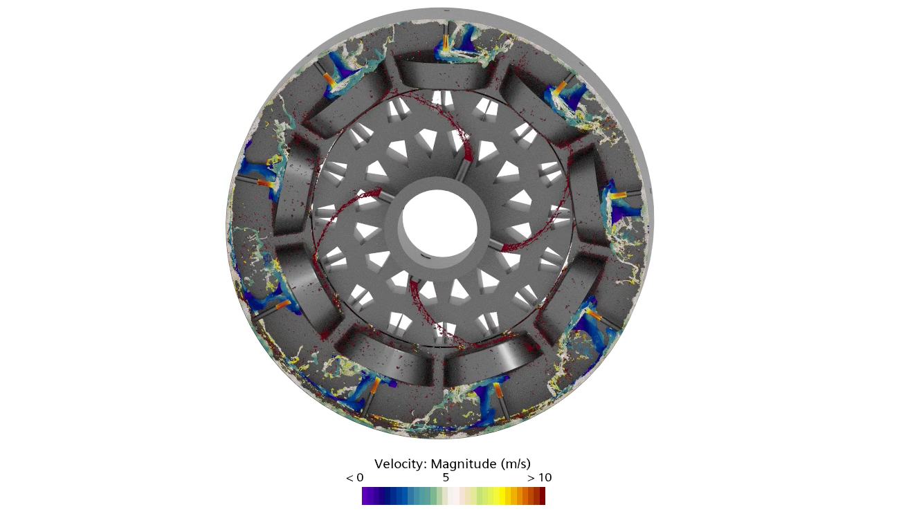 Rotating inlet from e-machine video - SPH fluid injection