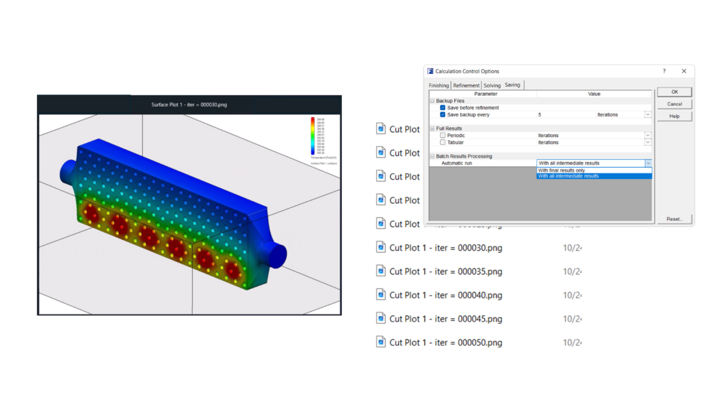 Intermediate Results Batch Results processing of CFD and thermal results in Simcenter FLOEFD 2412 CFD software for Batch simulations run on a server