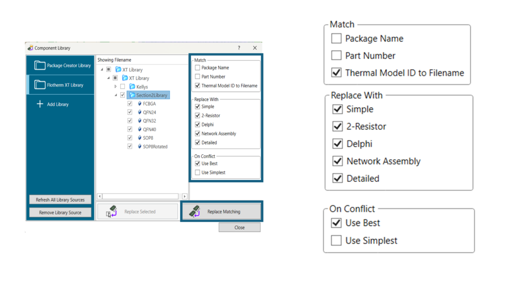 Replacing component options in EDA Bridge in Simcenter FLOEFD 2412 version software