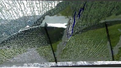 a simulation showing rain on a car windshield