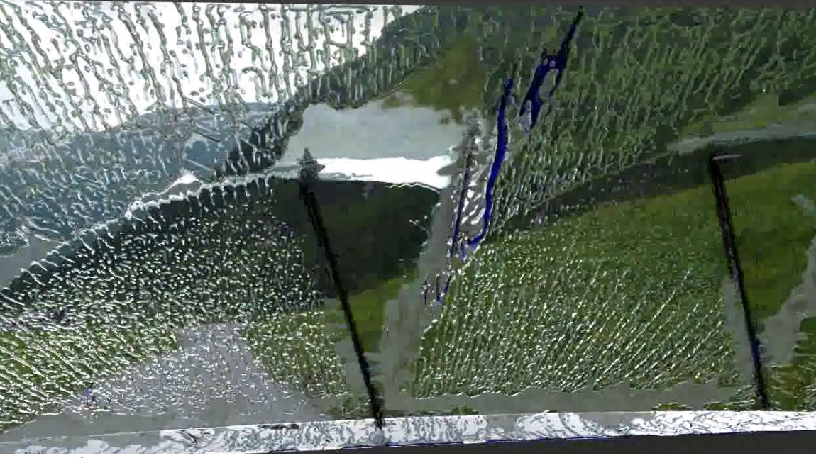 a simulation showing rain on a car windshield