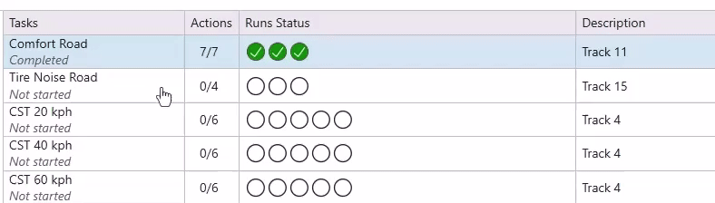 List of all measurement tasks visible to the operator through Simcenter SCADAS RS