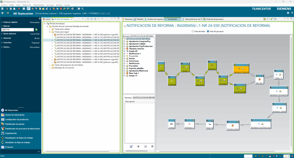 Teamcenter screenshot of process view