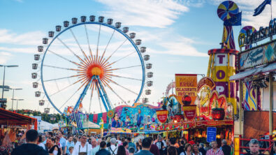 Oktoberfest Fairgrounds with Ferris Wheel in the background
