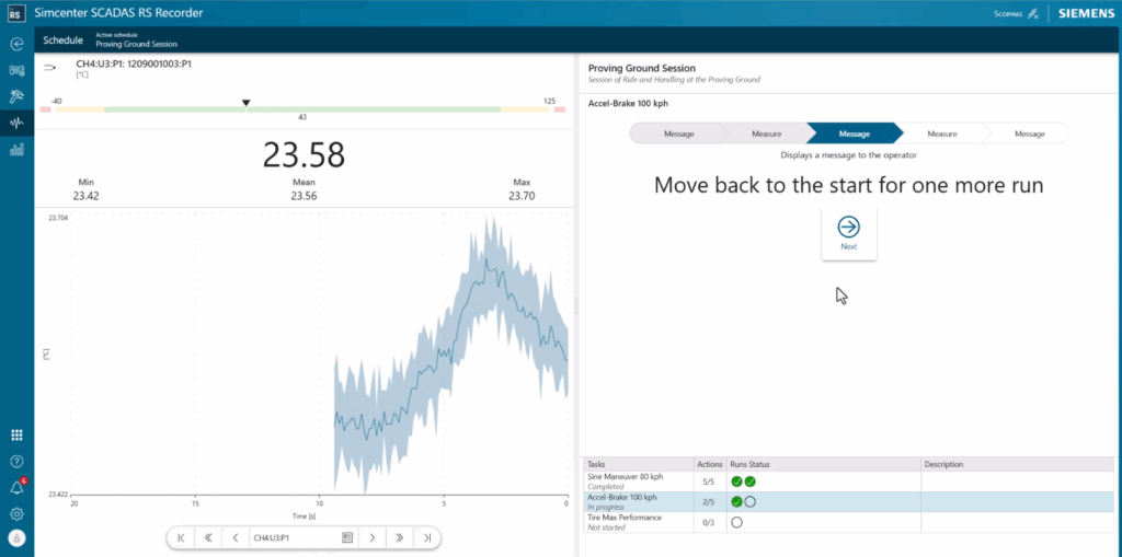 Instructions displayed to test operator directly from Simcenter SCADAS RS Recorder App