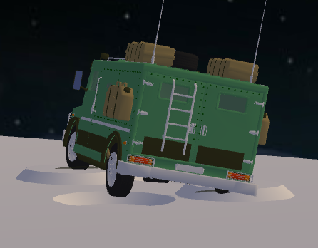 Simcenter Amesim 3D environment displaying an off-road utility vehicle model driving in nighttime conditions.