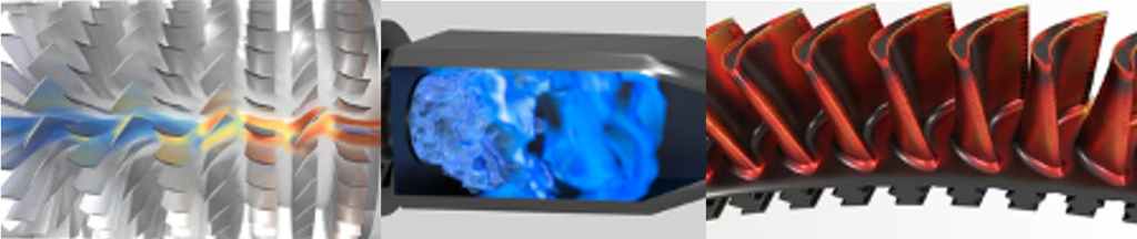 Simcenter STAR-CCM+ GPU-accelerated CFD software interface showing gas turbine simulation with advanced meshing, physics models, and post-processing capabilities