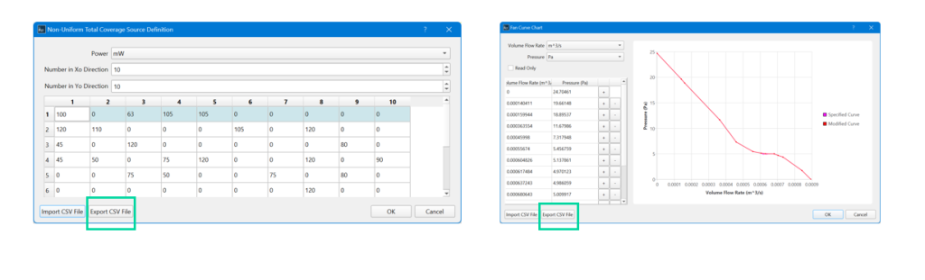 CSV export from Simcenter Flotherm Die and Fan Smartparts in Simcenter Flotherm 2604 release