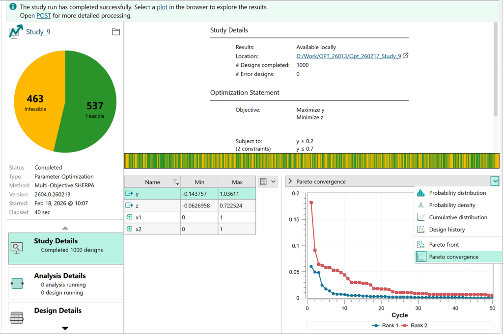 Simcenter HEEDS 2604 release multi-objective Pareto optimization 
