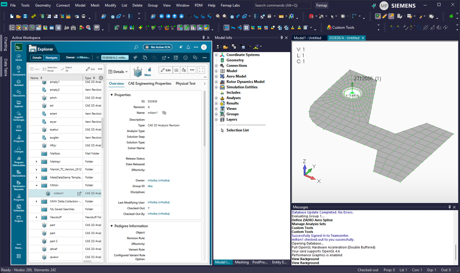 Reviewing sections of the aircraft program in both Simcenter Femap and Teamcenter