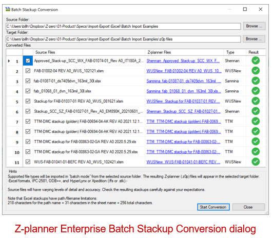 PCB stackup batch conversion from legacy filetypes
