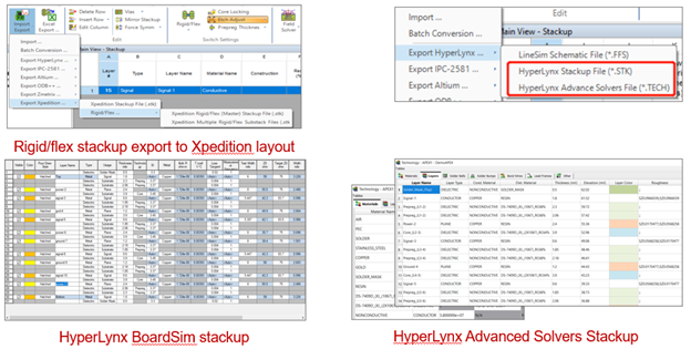 stackup tool integrates with Xpedition LineSim and BoardSim

