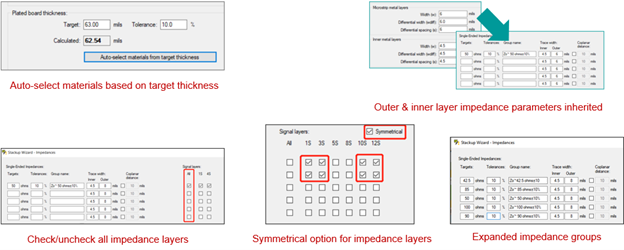 PCB stackup impedance layers and impedance groups