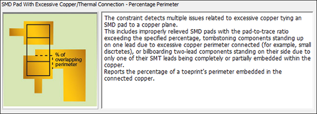 SMD pad with excessive copper/Thermal Connection for a percentage parameter.